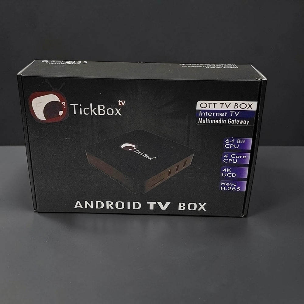 TickBox 4KTV Android TV Box Quad-Core Smart Streaming Media Player UCD Black New